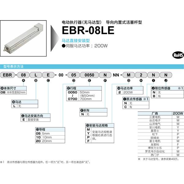 CKD喜開理電動執行器（無馬達型）滑塊型EBR-08LE-00-100150NNN-M2NN