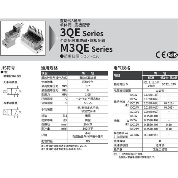 CKD喜開理直動式3通電磁閥3QE119-M5-E00A-1