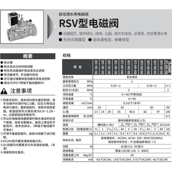CKD喜開理自動灑水用樹脂制電磁閥RSV-50A-210K-P-AC200V