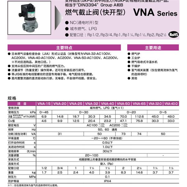 CKD喜開理氣體遮蔽閥（快開型）VNA-50-ZZH2-DC100V